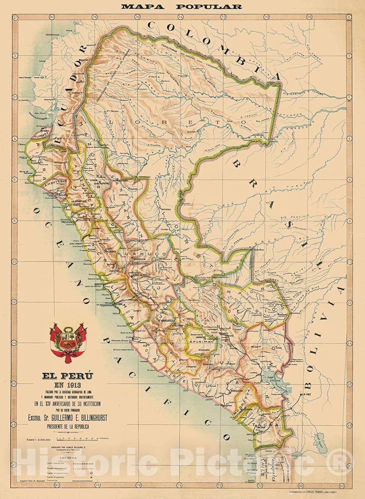 Amazon.co.jp: 歴史的な絵画地図：ペルー1913、エル・ペルー en