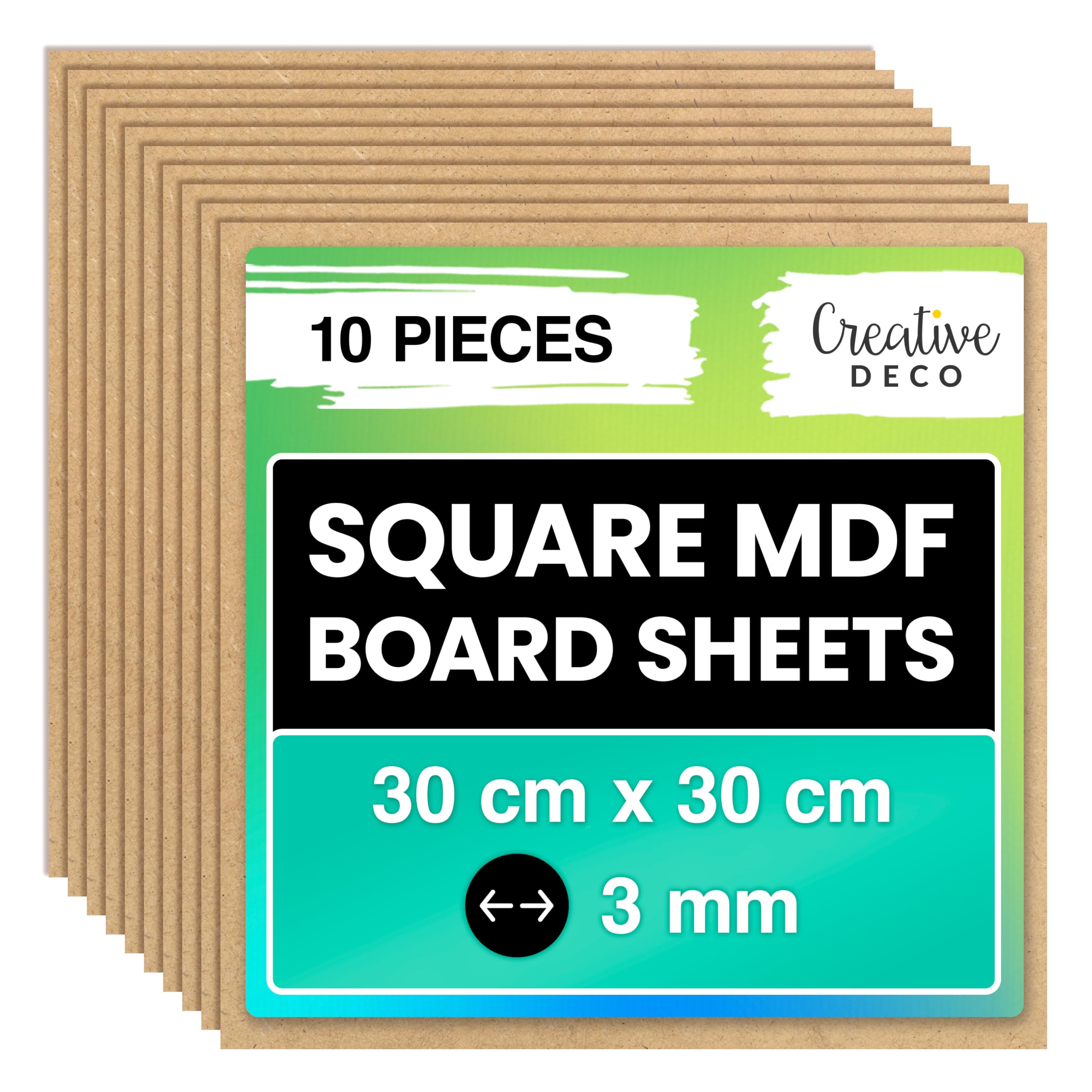 Creative Deco 10 x Square MDF Board Sheet Brown | 30 x 30 x 0.3 cm