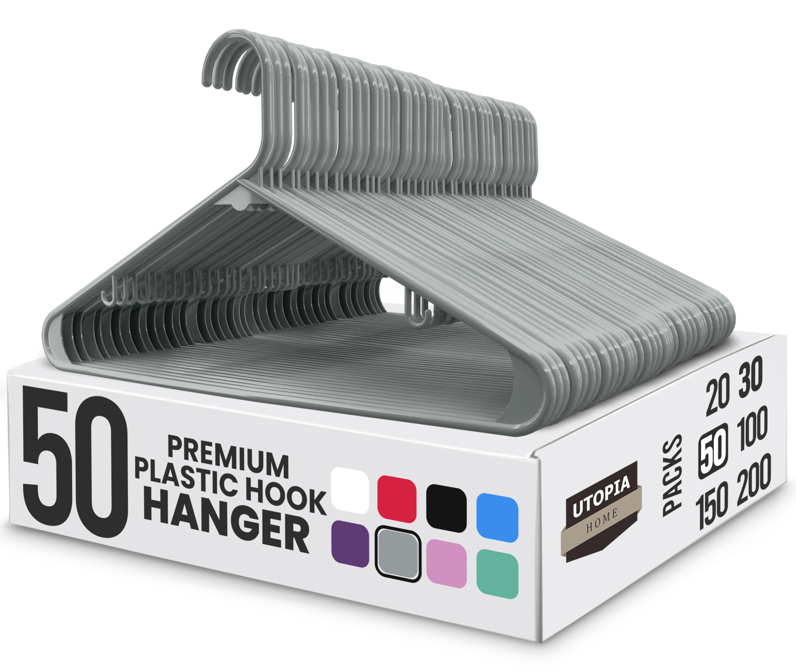 Utopia Home Plastic Hangers 50 Pack - Clothes Hanger with Hooks - Durable & Space Saving (Grey) โ image 1