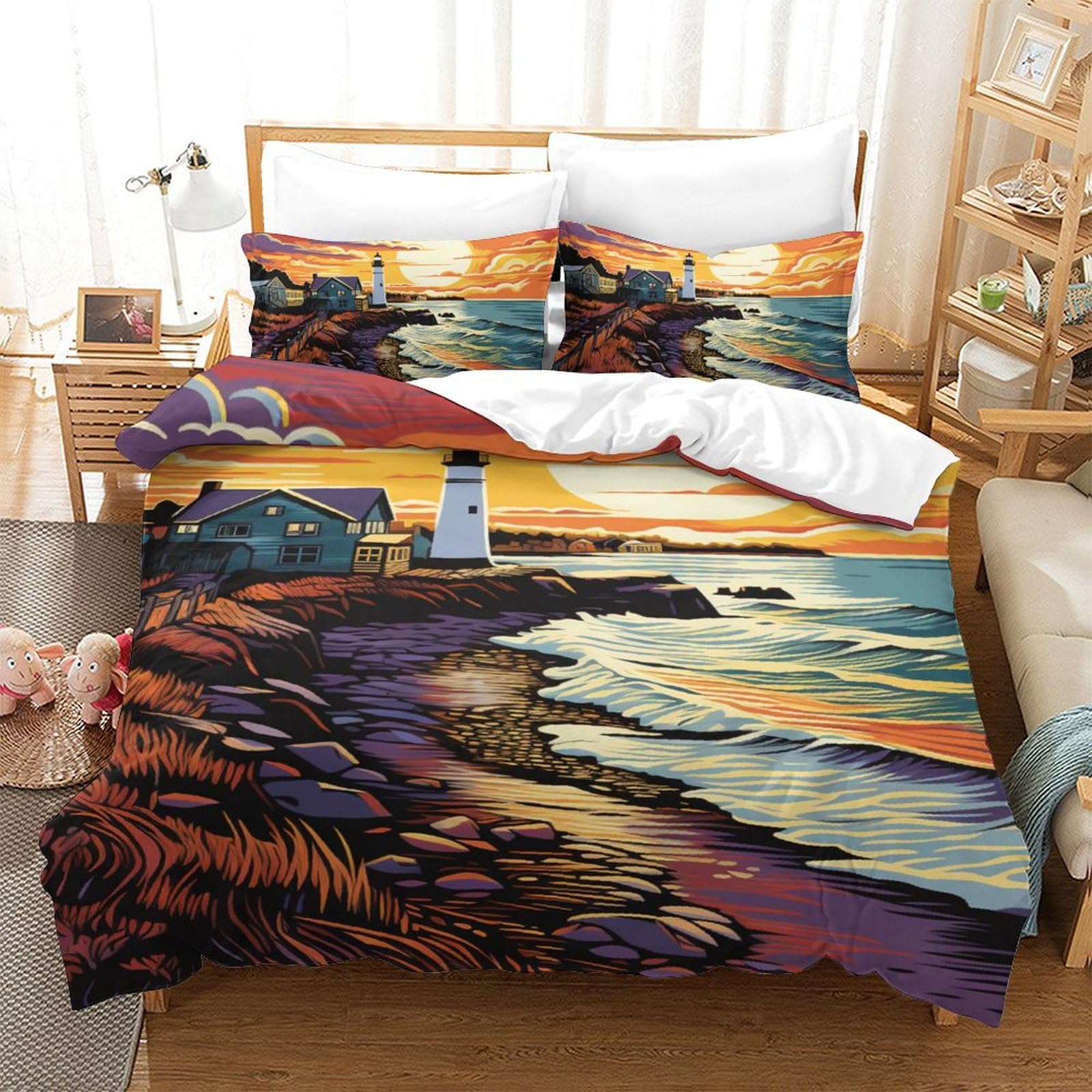 Housse de couette phare de la côte 140x200 cm avec taies en microfibre pour lit enfant