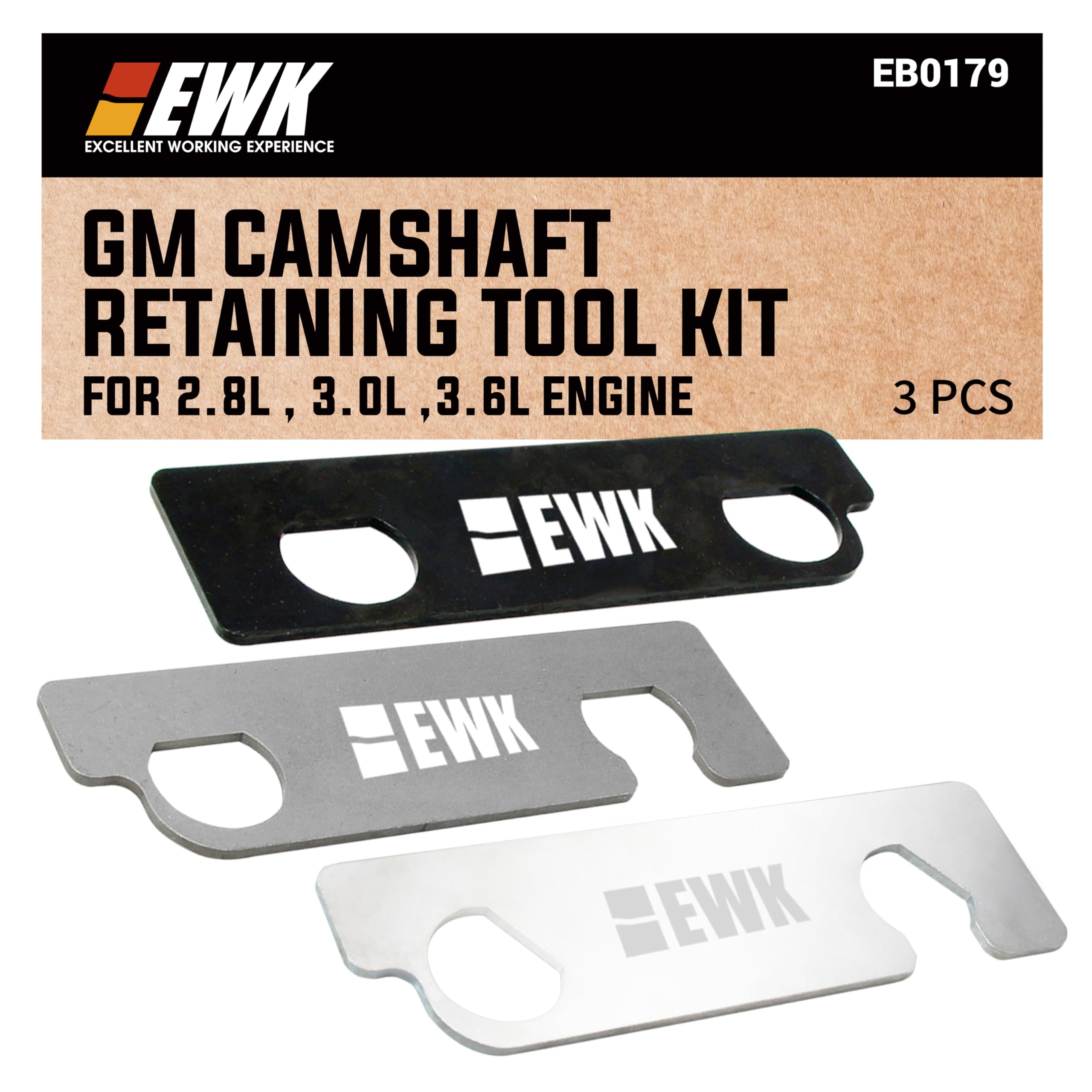 EWK 3 Pcs GM Camshaft Retaining Tool Kit EN 48383 & EN 46105 for Cadillac, Buick, Saturn, Pontiac, Chevrolet, Chevy 2.8L 3.0L 3.6L, Precision Alloy Steel Timing Tool Set for Professional Mechanics