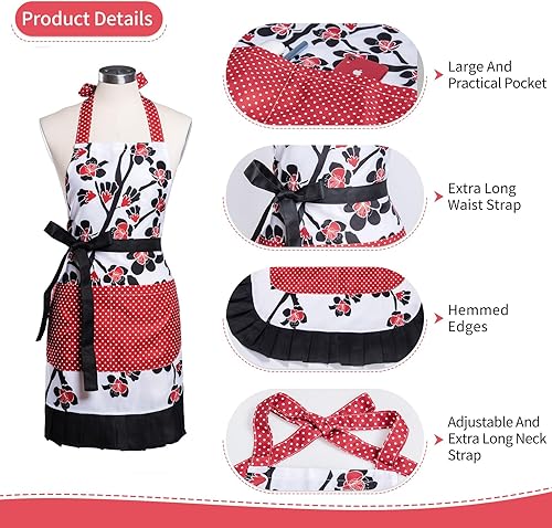 Miniatura 3 de Alex Virtue Delantales retro con patrón de flores con bolsillos grandes para mujeres y niñas, cocina, panadería, regalo de madre