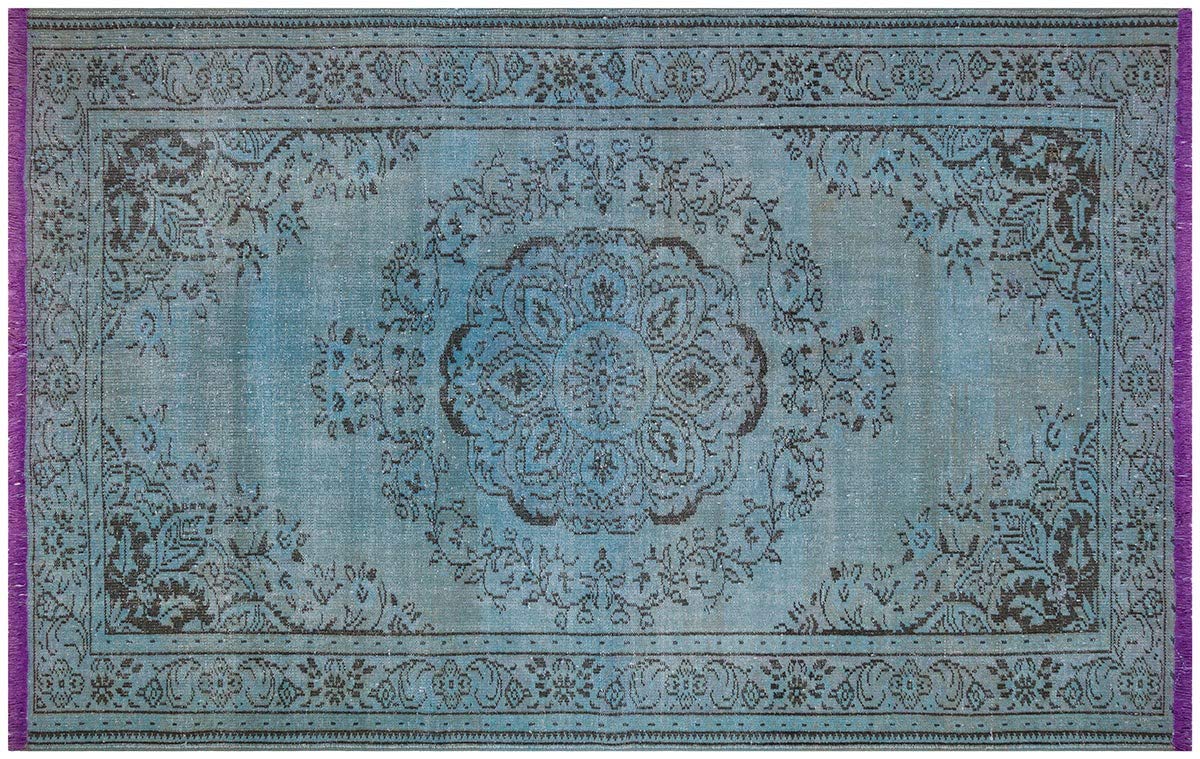 Tapis vintage turc fait à la main bleu salon spacieux ALLMODE
