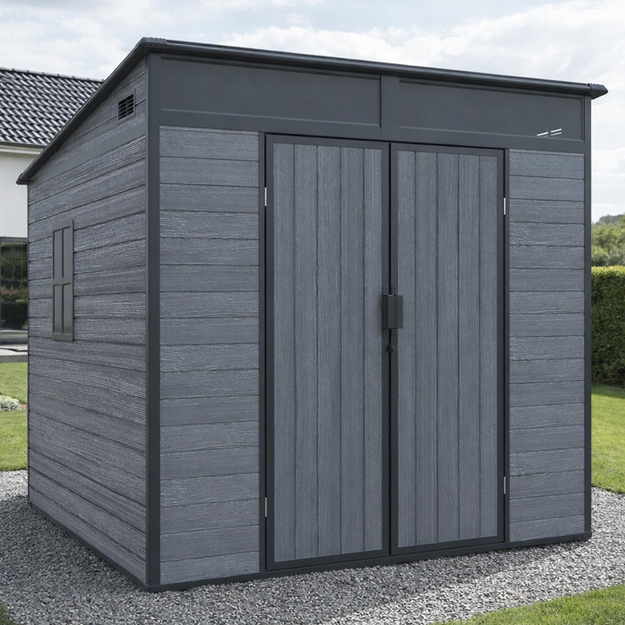 Gartenhaus Penta 4,4m² Kunststoff | Polypropylen (PP) Geräteschuppen witterungsbeständig 198 x 203 x 204 cm (B x T x H) dunkelgrau/schwarz