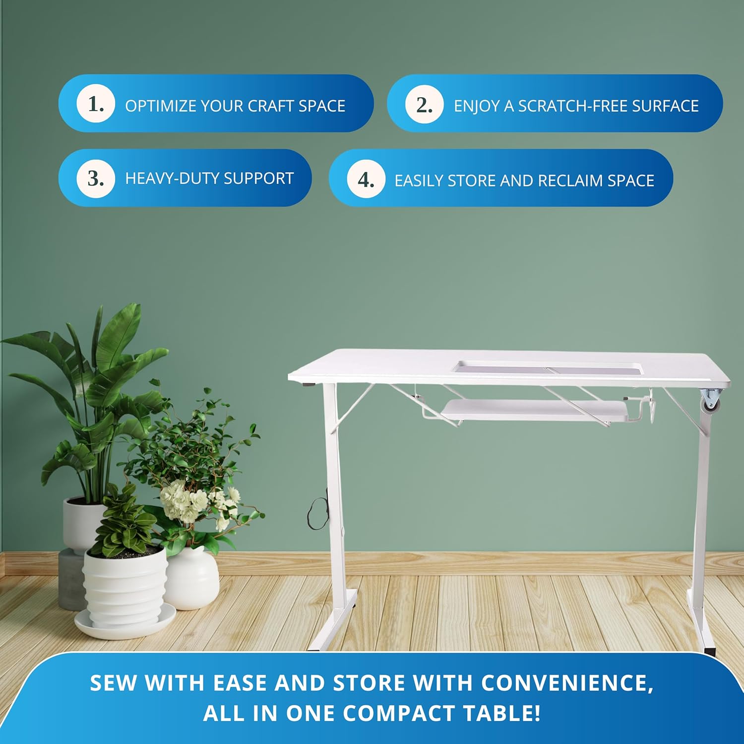 A-to-Z 289-SR-JTBAS SewStation 101 Portable Folding Sewing Table, Steel Legs, 5.5 sq. ft. Surface, Holds up to 50 lbs., White, Compact and Sturdy for Sewing and Cutting, Foldable for Easy Storage