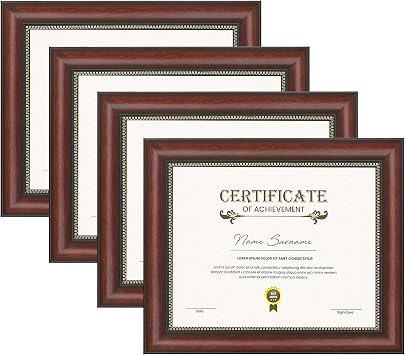 JackMa Diploma Frame | Certificate Frame with HD Tempered Glass, Display 8.5 x 11, Tabletop & Wall mount Set of 4, 8.5 by 11 Chestnut Document Frame