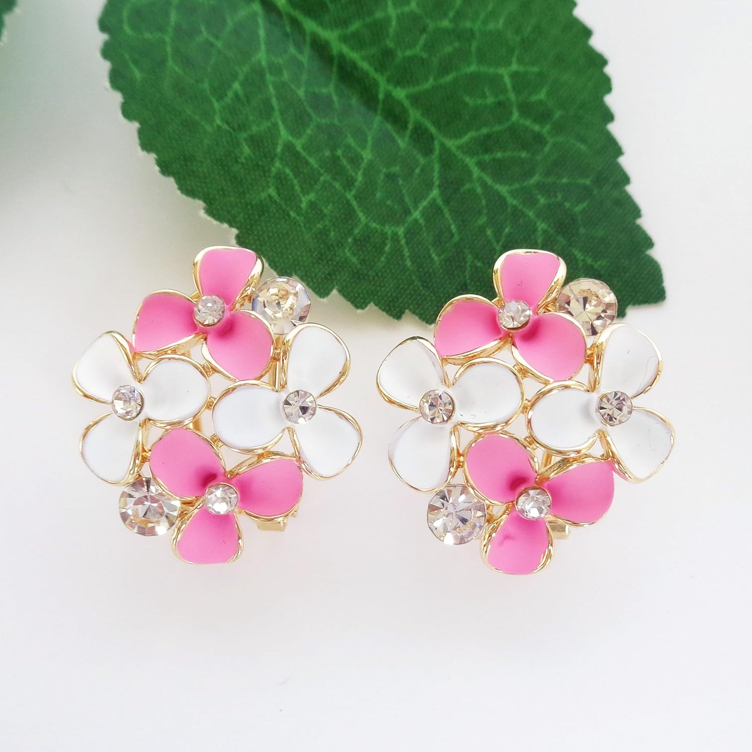 Navachi 18k Gold Plated Blue White Enamel Crystal Flower Omega Back Az2546 Earrings - Image 4