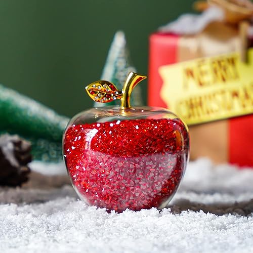 Miniatura 7 de H&D Pisapapeles de manzana roja de cristal de 1.575 in, figuras coleccionables de manzana, lo mejor para regalos de Nochebuena