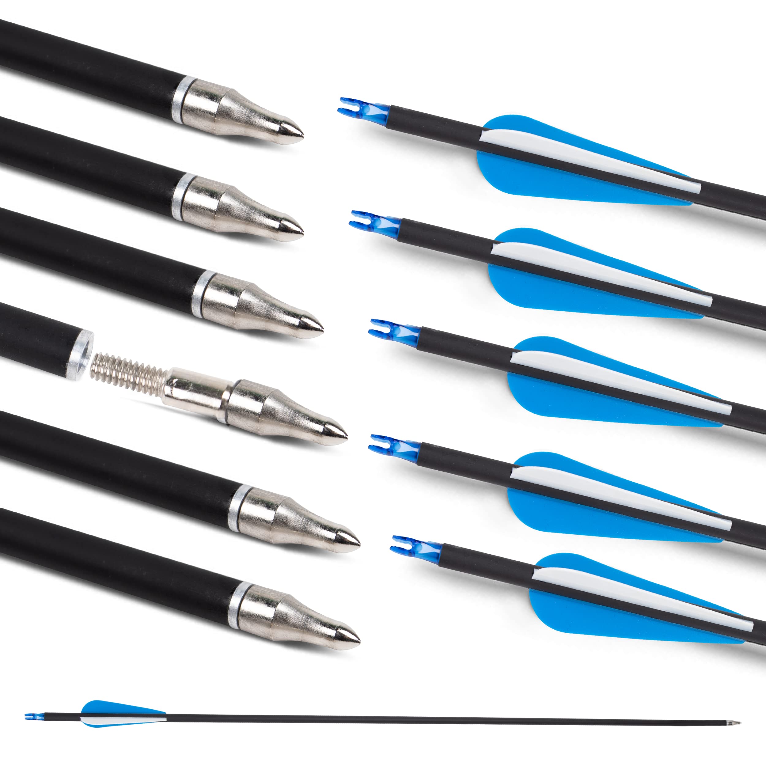 30" Carbon Arrows - Target Shooting Practice on Recurve Bows and Longbows Youth Beginners and Adults - Removable Tips 12 Pack