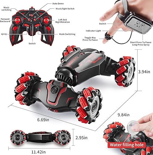Miniatura 7 de Auto con sensor de gestos de control remoto 4WD, auto de acrobacias RC controlado a mano, vehículo de doble cara rotación de 360 con luz y aerosol