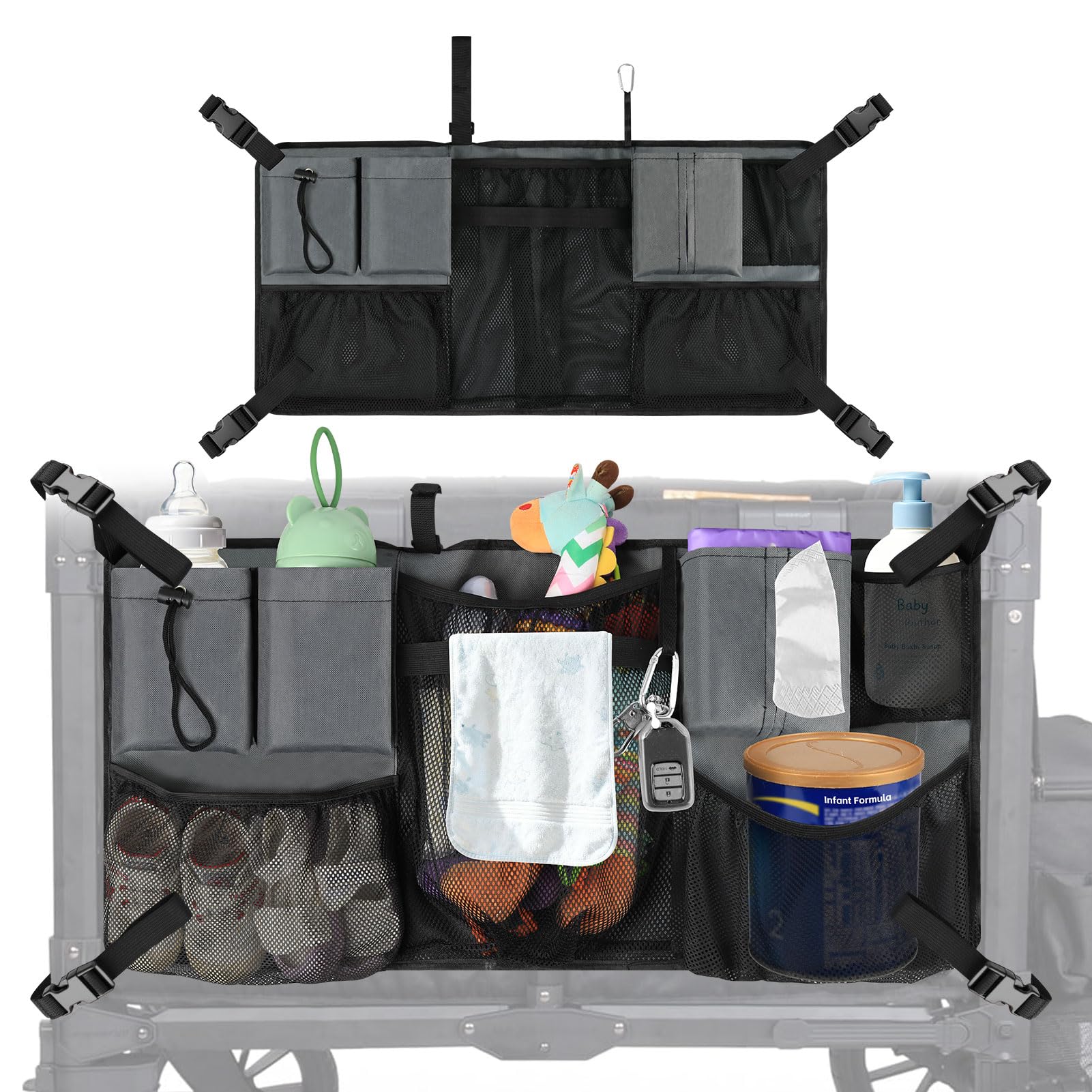 Adjustable Straps & Buckles Stroller Wagon Cargo Net Storage Attachment