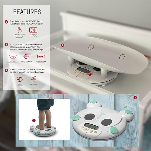 Miniatura 2 de Báscula para bebés, niños pequeños, lecturas perfectas para comidas antes y después y padres y criadores, función 3 en 1, diseñada para bebés, niños