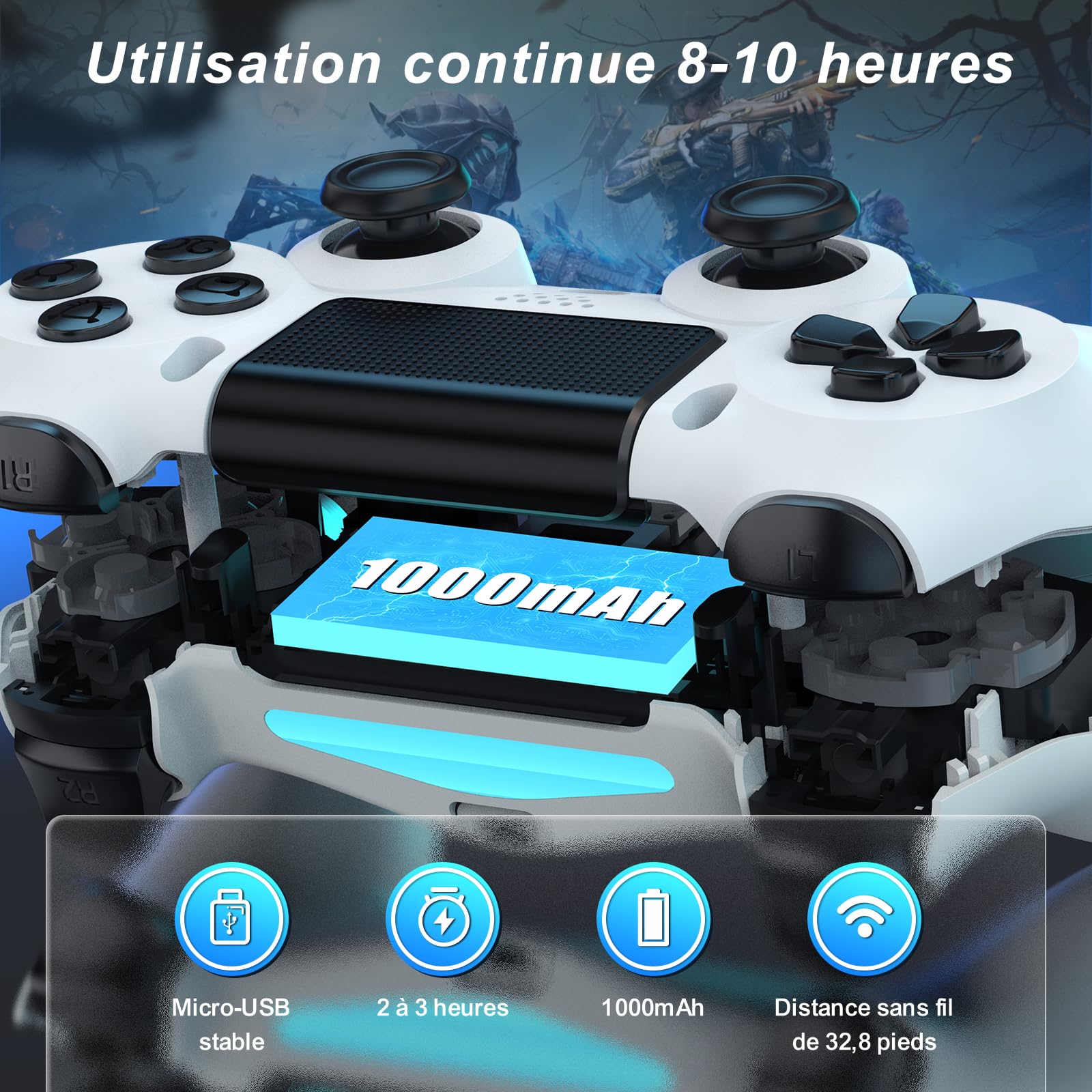 YCCTEAM Manette Sans Fil Compatible P-4 SAlim Pro PC, Manette P-4 avec Pavé Tactile Double Vibration Contrôle Mouvement Fonction Audio (Blanc)
