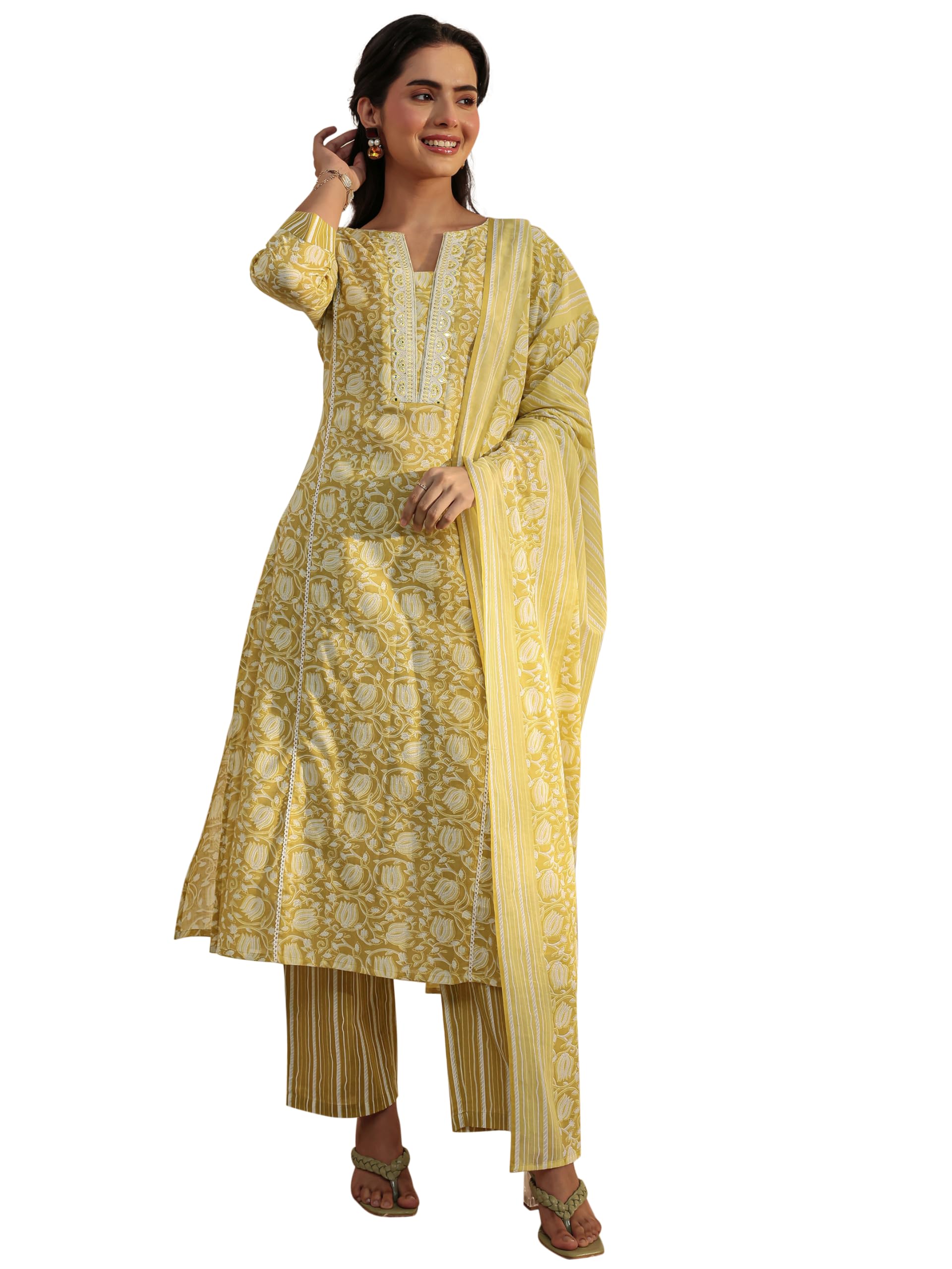 gerua by libas Printed Cotton A-Line Kurta With Trouser and Dupatta-picture-32