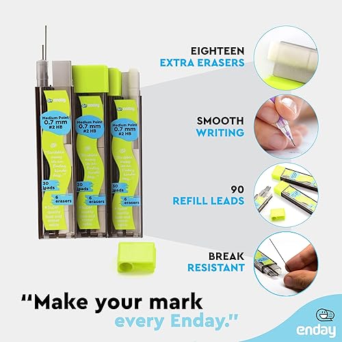 Miniatura 10 de Enday Recambios para lápices mecánicos, mina negra HB #2, borrador blanco, paquete de 3 (30 minas y 6 borradores)