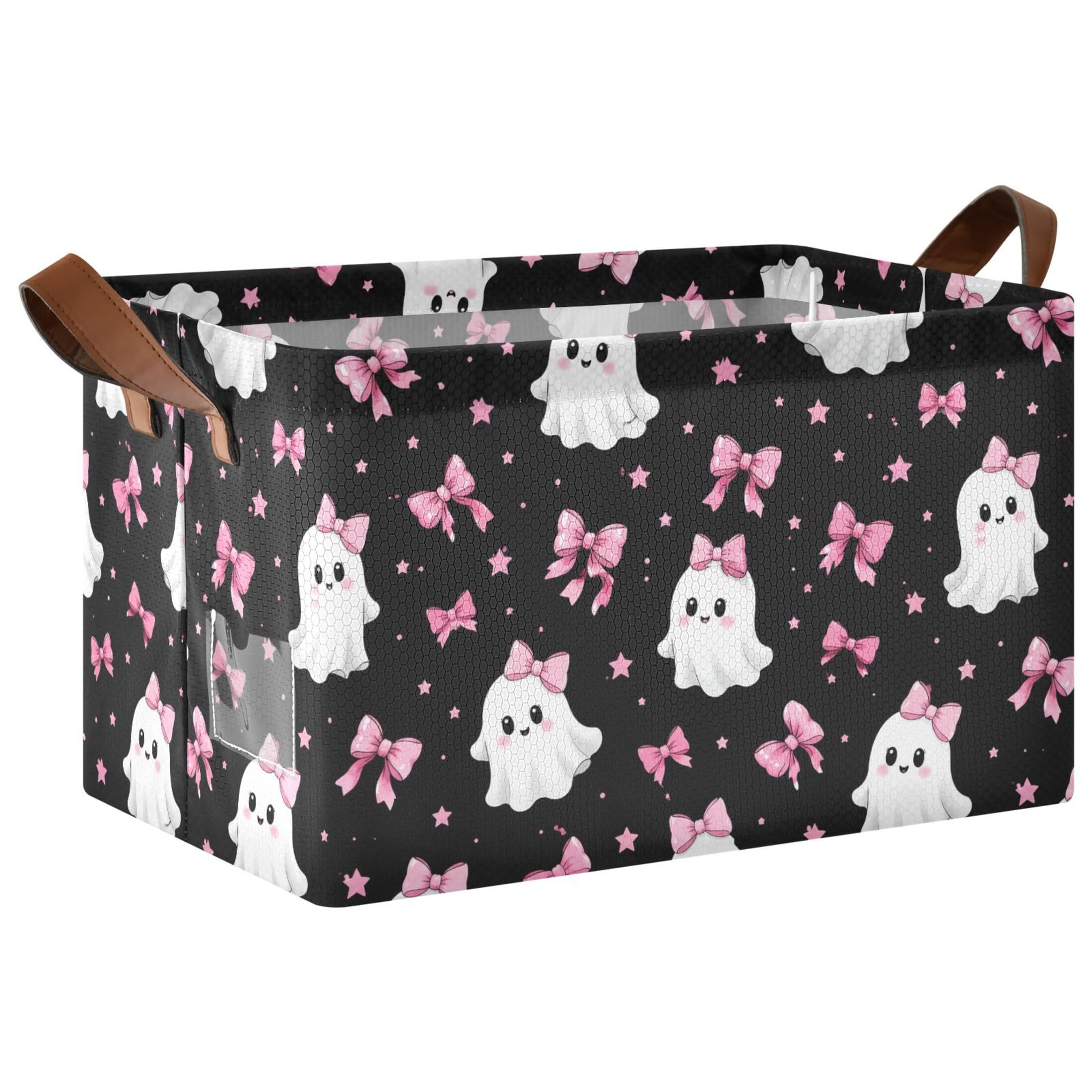 Kutsu Ghosts Foldable Storage Basket Collapsible Bin With Handles For Shelves