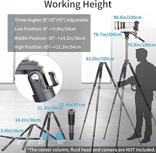 Miniatura 6 de Trípode de fibra de carbono-LT364C-RT90C - Trípodes profesionales resistentes y estables para cámara de video, fotografía de pájaros, DSLR, tubo de