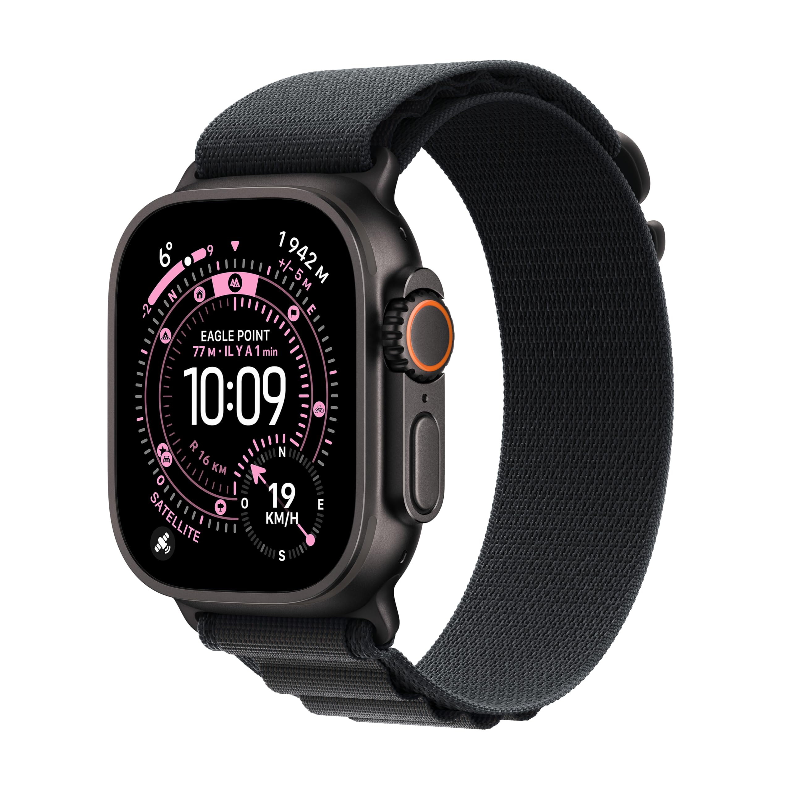 Apple Watch Ultra 3 [GPS + Cellular 49 mm] Montre connectée Course à Pied et Multisport avec boîtier Titane Noir et Boucle Alpine Noir. Communications Satellite, Suivi santé et activité