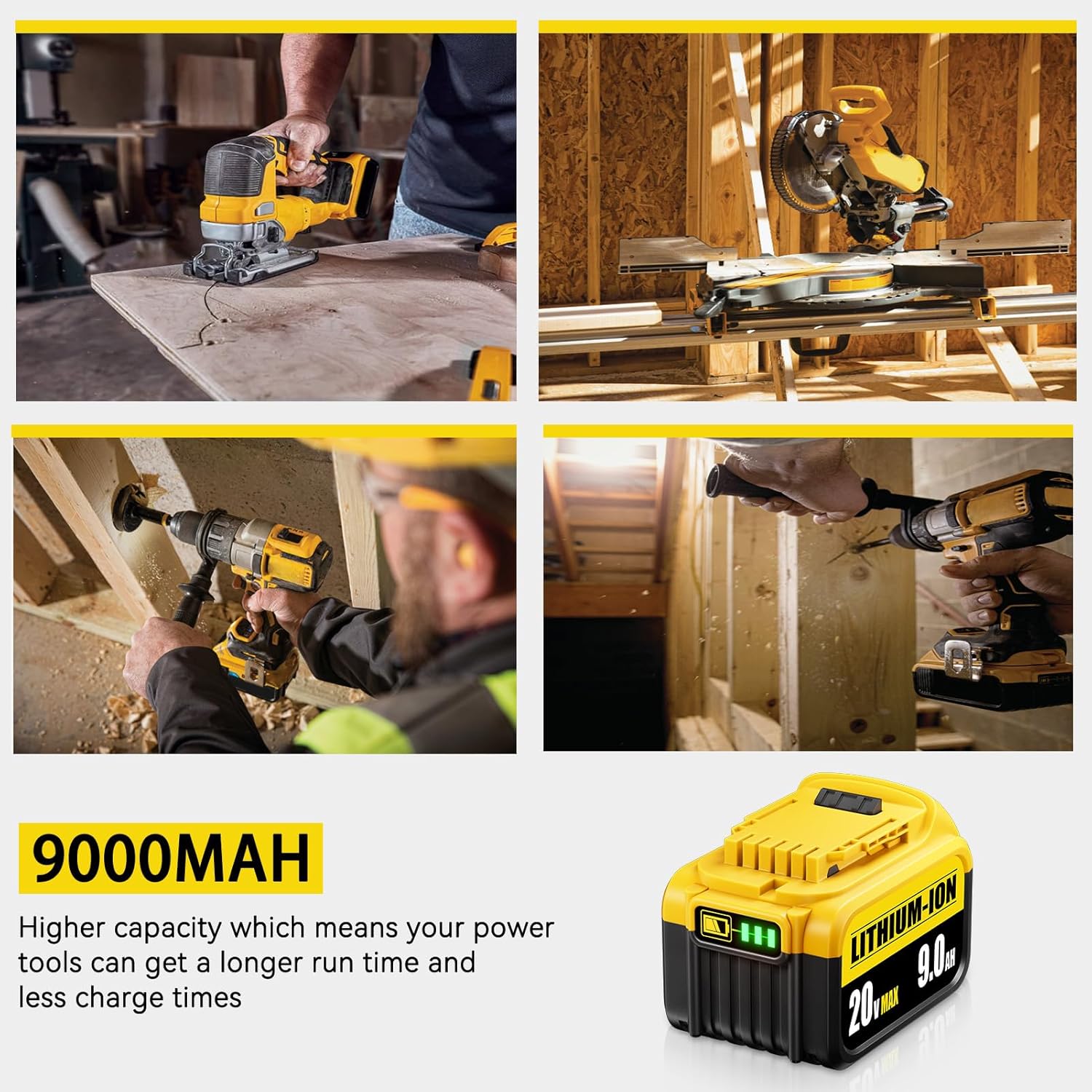 2Pack DCB200 9000mAh Battery Replacement for Dewalt 20V Battery Compatible with Dewalt 20 Volt Batteries DCB200 DCB204 DCB201 Series Power Tools