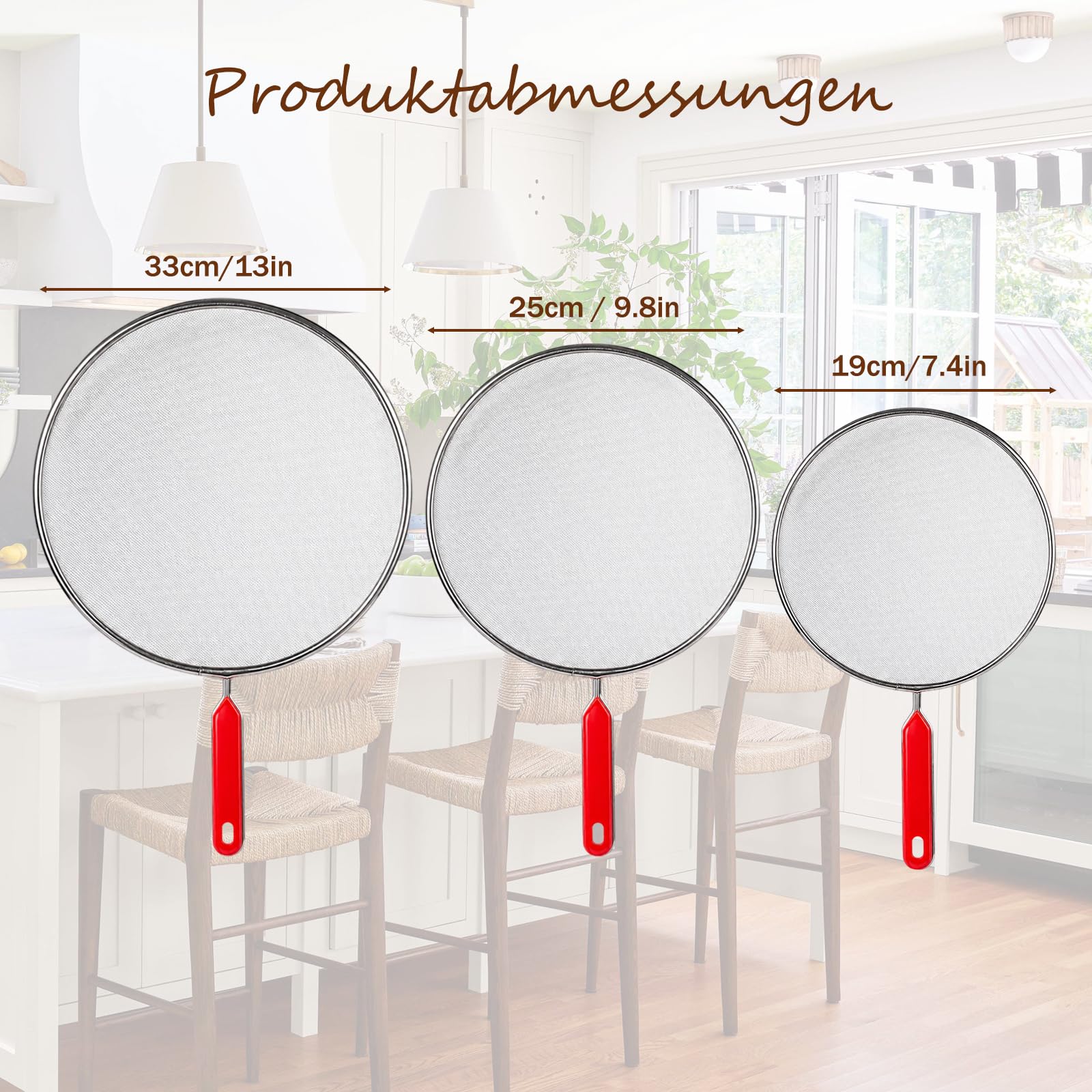 3 Spritzschutz Pfannen Set, Pfannen Spritzschutz Aus Edelstahl Netz, Für DREI Verschiedene Pfannengrössen, Fettspritzschutz, Abdeckhaube, Küchenhelfer