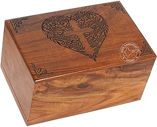 Rosewood Top Border Engraved Wooden Cremation Urns for Human Ashes Adult - Handcrafted Funeral Memorial Ashes Urn - Columbarium Urn (Heart Cross, 100 Cubic Inches)