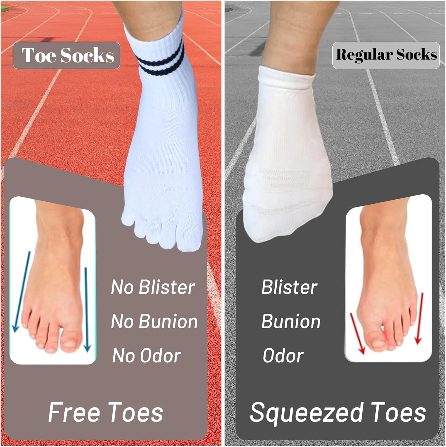 Toe Socks Women Five Fingers Crew Socks for Running Athletic Hiking Comfort Toe Separator Barefoot Sock 4 Pairs - Image 7