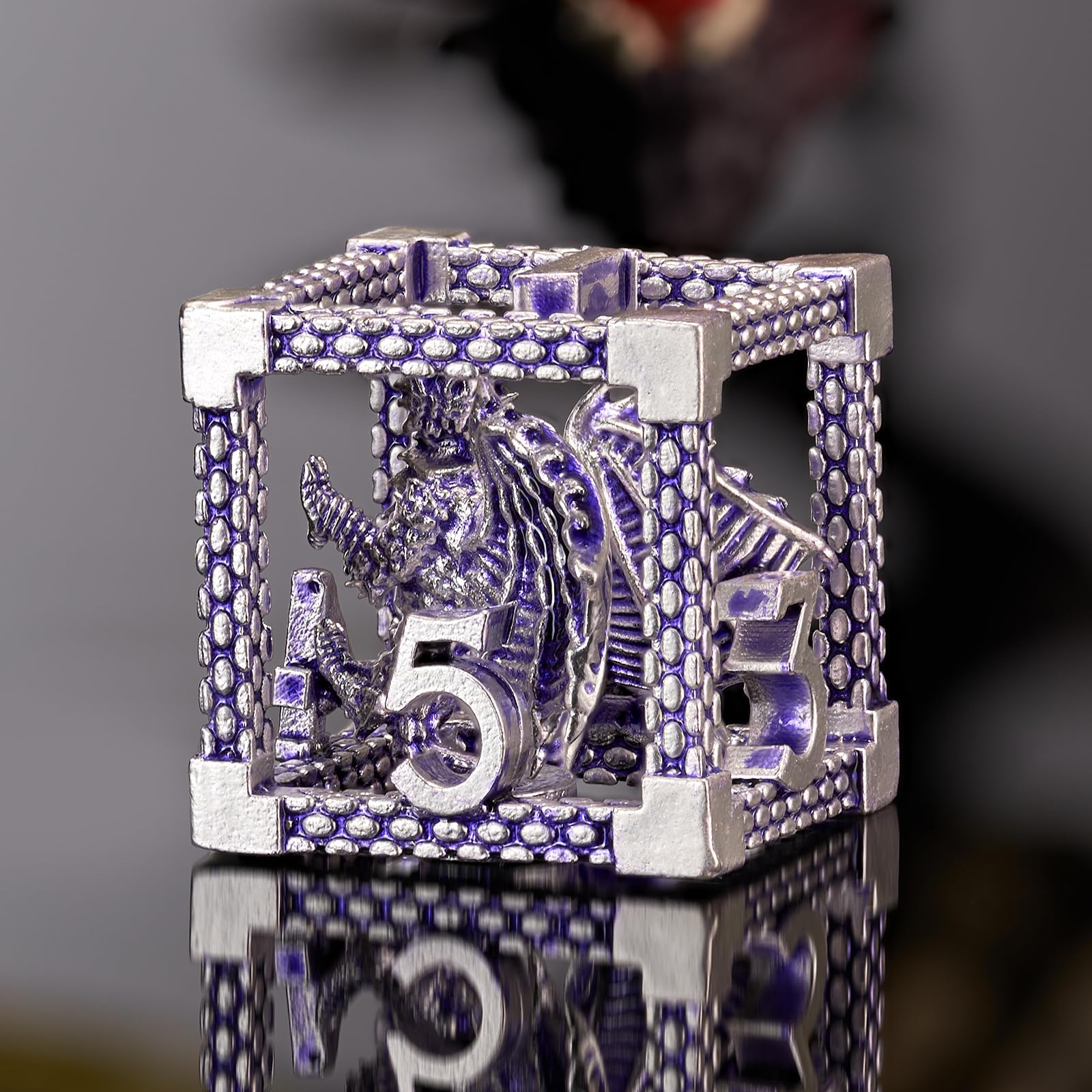 DND Dados, HNCCESG - Juego de dados poliédricos de metal hueco de dragón morado y blanco para juegos de mesa de Dungeons and Dragons RPG MTG (dragón blanco y púrpura)