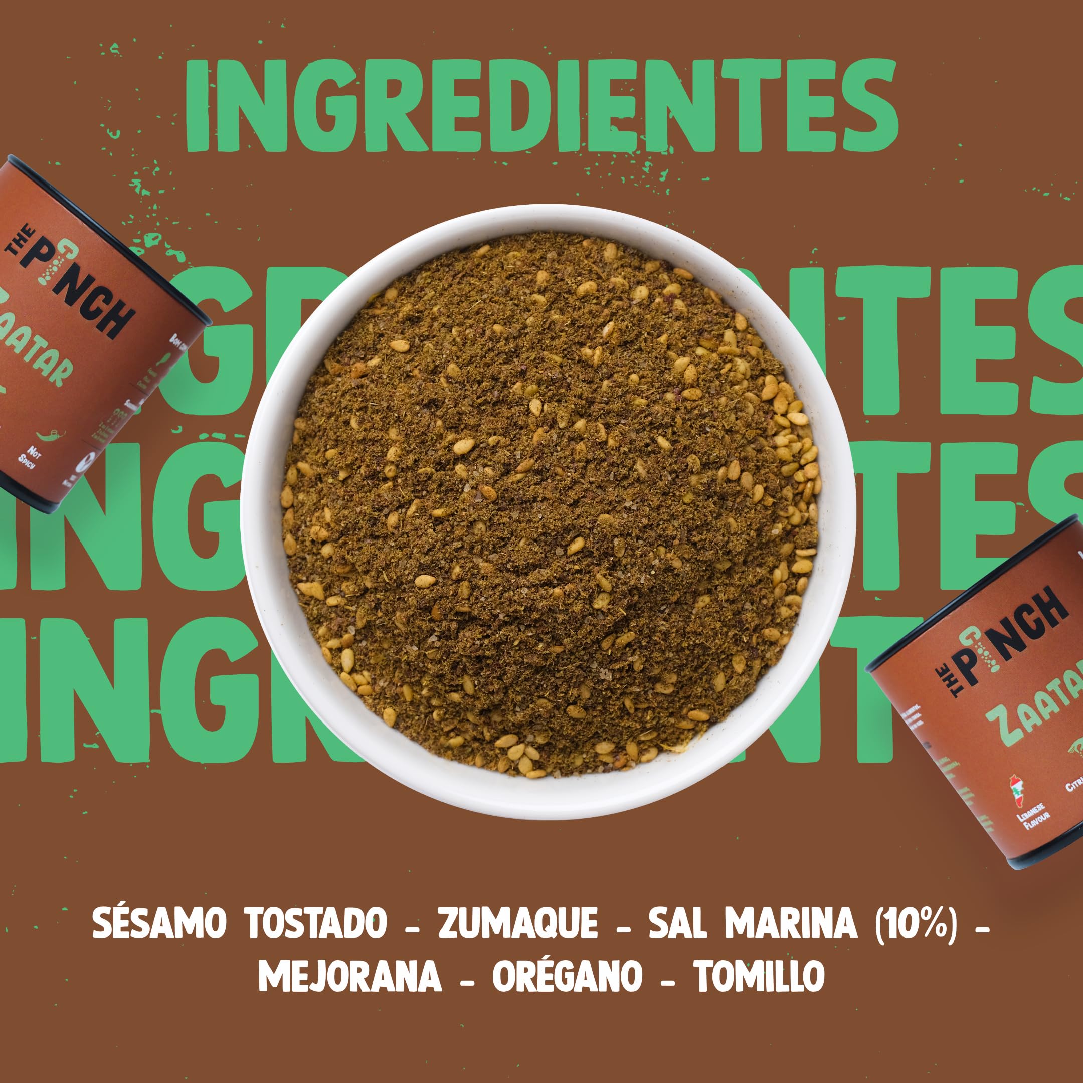 THE PINCH Zaatar Sazonador Árabe 100% natural - Sabor Auténtico del Líbano, con sumac. Fácil de usar en ensaladas, verduras asadas, hummus, panes y batatas dulces. Paquete 45g.