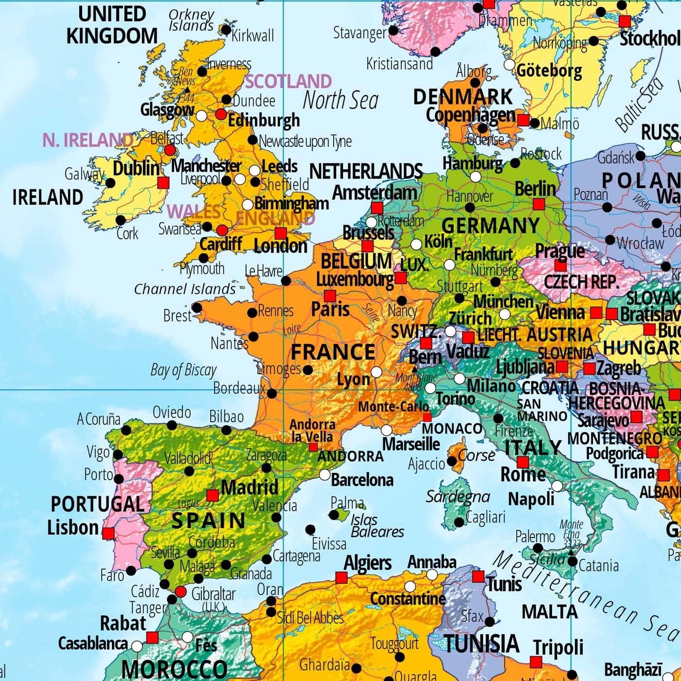 GOODS+GADGETS® Mapa Mundi XXL con Banderas 140x100 cm - Pack 10 | Póster gigante del mundo con países y banderas – impresión nítida, escala 1:40.000.000, fabricado en Alemania