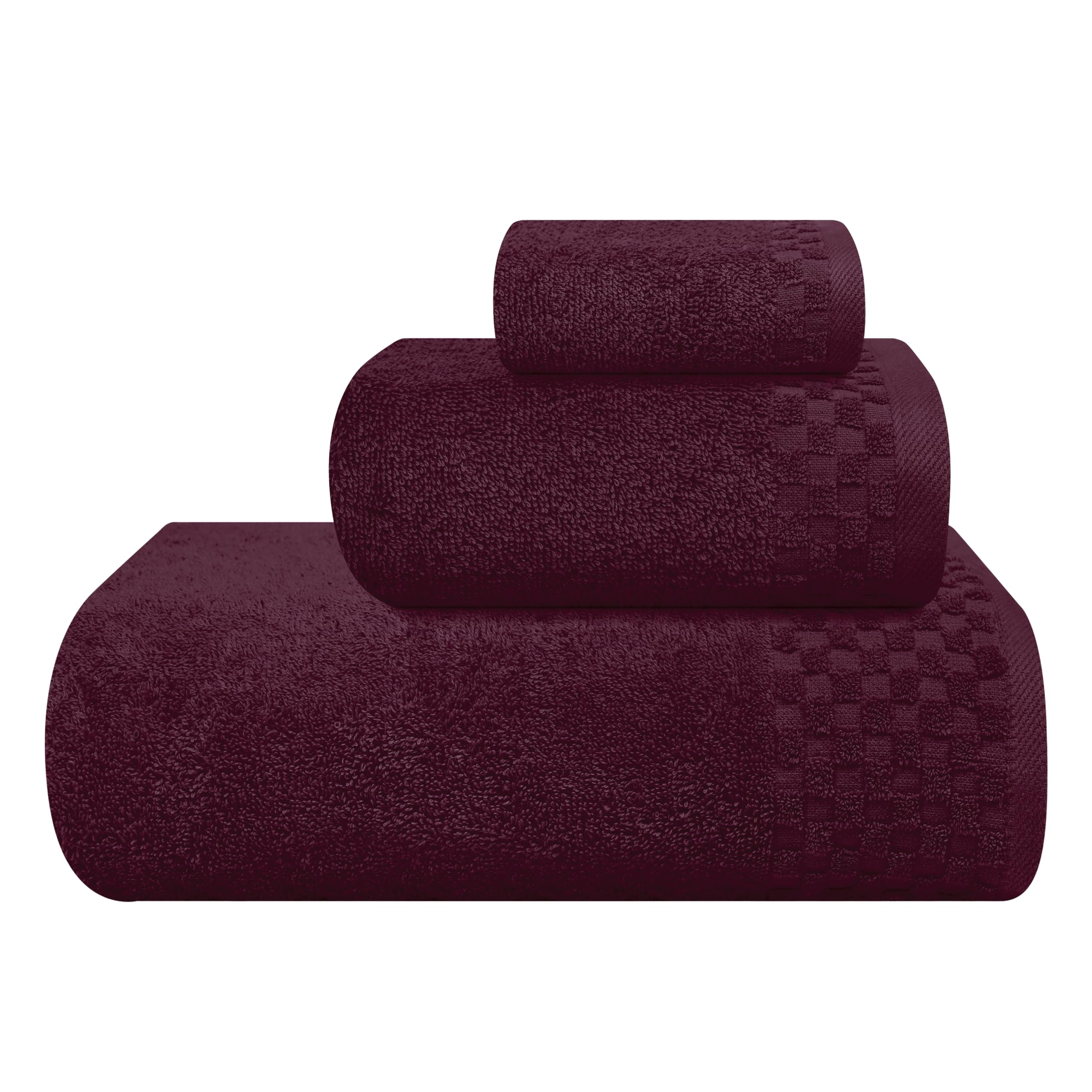 MyOwn Ultra Soft 3 Pack Cotton Towel Set, Contains a Bath Towels 28x55 inch, a Hand Towels 16x24 inch & a Wash Coths 12x12 inch, Ideal Everyday use, Compact & Lightweight - Burgundy