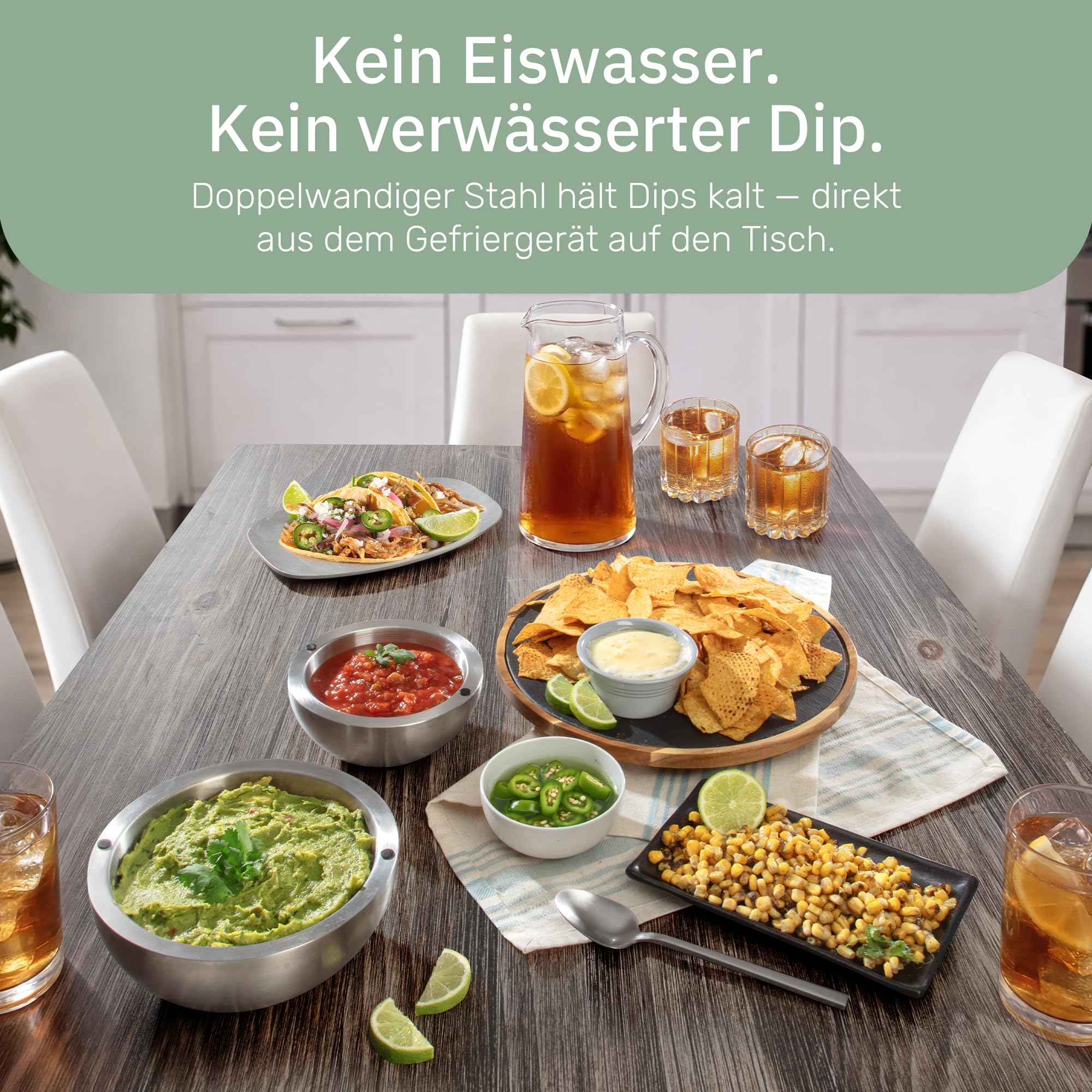 Useful Co. Dipschalen Set, Doppelwandige Isolierschüssel — Einfrieren für kalte Dips, Heißes Wasser für warme Speisen, Snackteller & Salad Bowl, Edelstahl, 530 ml & 1 l (2er-Set)