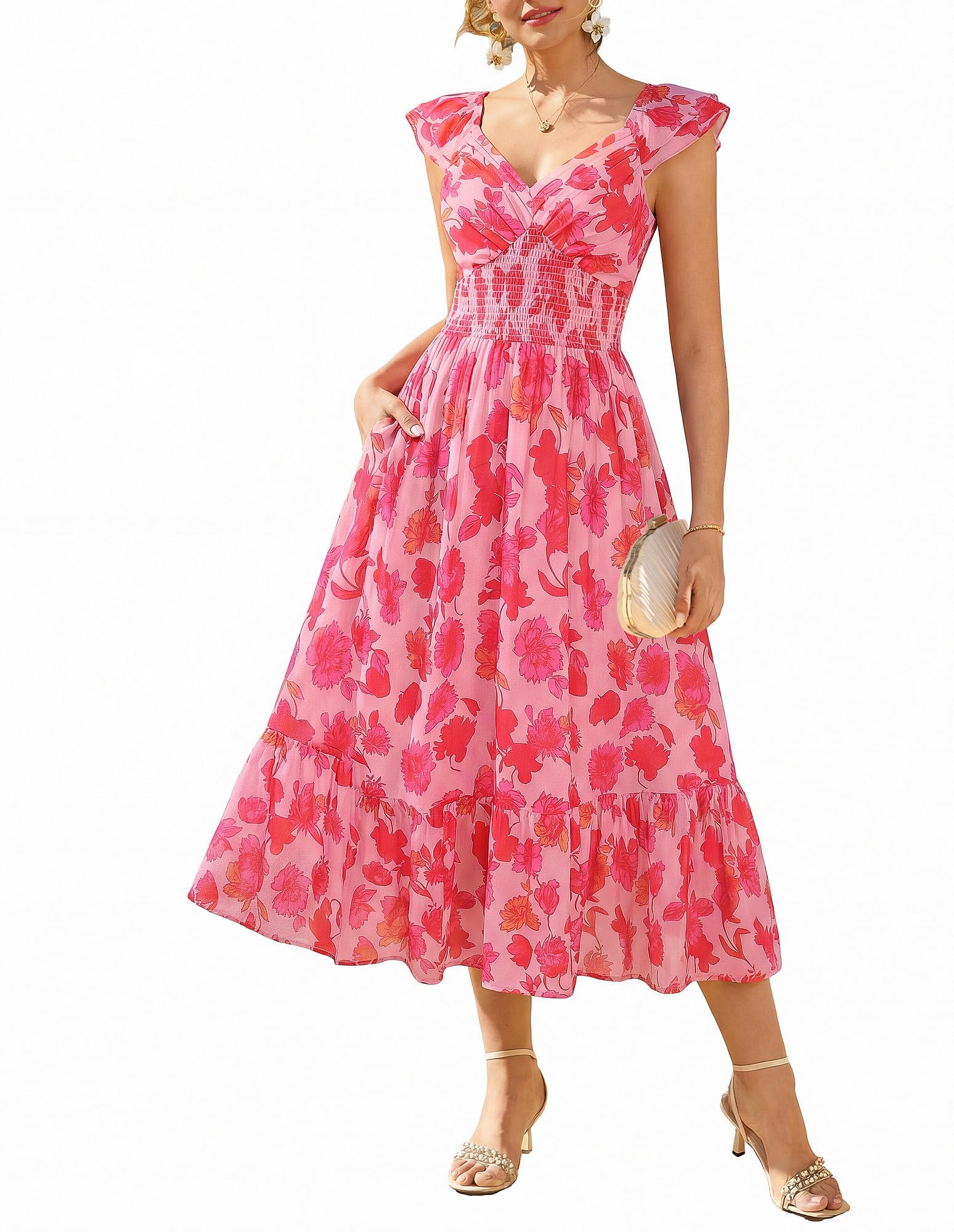 GRACE KARIN Women's Summer Floral Maxi Wedding Guest Dresses