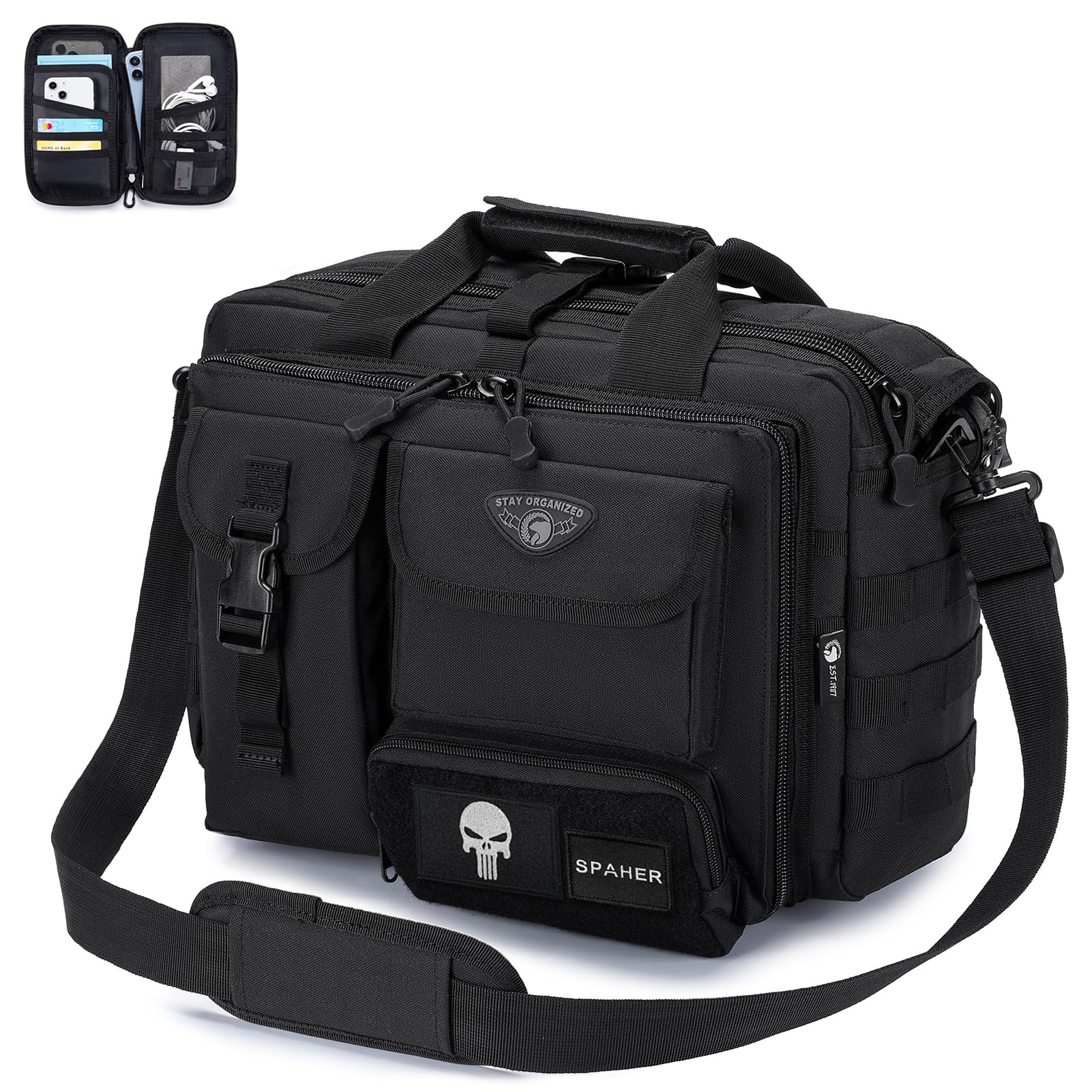 SPAHER Cartable Homme PC Sacoche Ordinateur Portable 14/15.6/17 Pouces Avec Portefeuilles passeport Sac Ordinateur Homme Sac Messenger a Bandouliere Tactique Imperméable Mallette Cartable