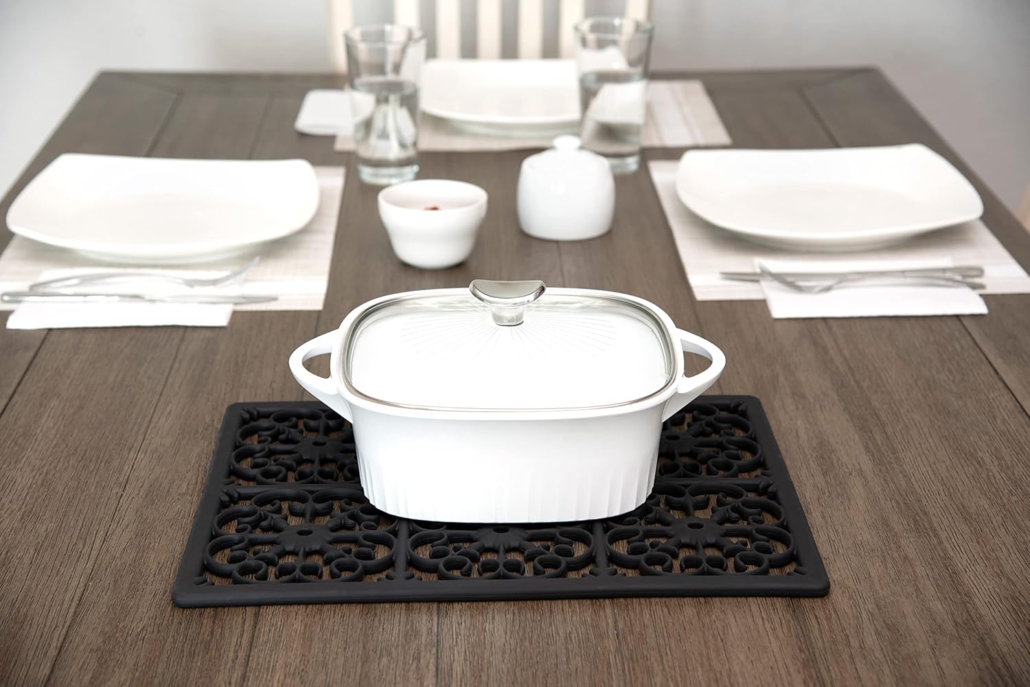 Bundle – 2 Items: GASARÉ, 1 Rectangular Silicone Trivet, 3 Trivets for Hot Dishes, Pots and Pans, Hot Pads for Kitchen Countertops, Extra Large, Heat Resistant, Thick, Black