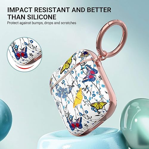 Miniatura 2 de ULAK Funda para AirPods 1 y 2, diseño elegante para AirPods para mujeres y niñas, bonito patrón de mariposa, funda protectora a prueba de golpes con