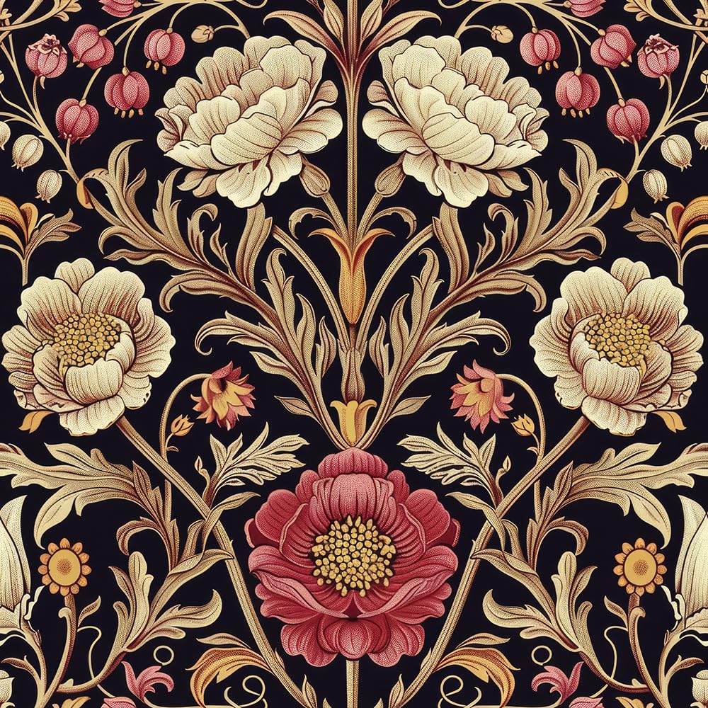 REDAMANCY Beige red Damask Peony Flower Vintage Peel and Stick Wallpaper Vintage Wall Paper Stick on Contact Paper Easy Peel Off for Bedroom