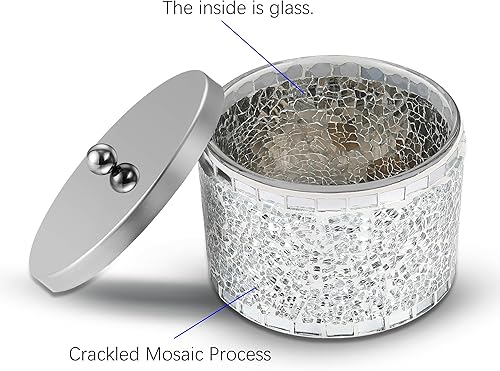 Miniatura 3 de Joitsvia Contenedores de almacenamiento de baño, Soporte de hisopo de algodón de vidrio mosaico, Tarro de bola de algodón decorativo Contenedor de