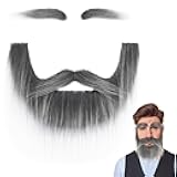 Yan Dream Long Plush Grey Fake Beard and Eyebrows Set – Self Adhesive Costume Facial Hair for Men Halloween Cosplay Party