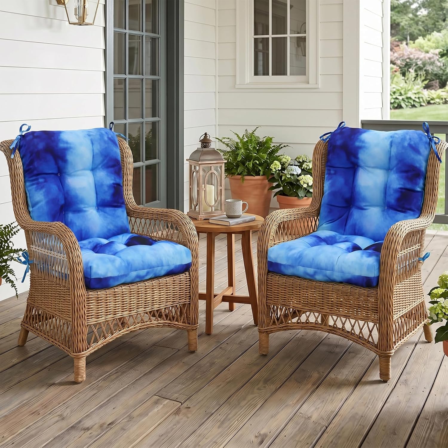 EAGLE PEAK Tufted Outdoor/Indoor Seat/Back Chair Cushions, Set of 2, 42'' x 21'', Tie Dye Blue