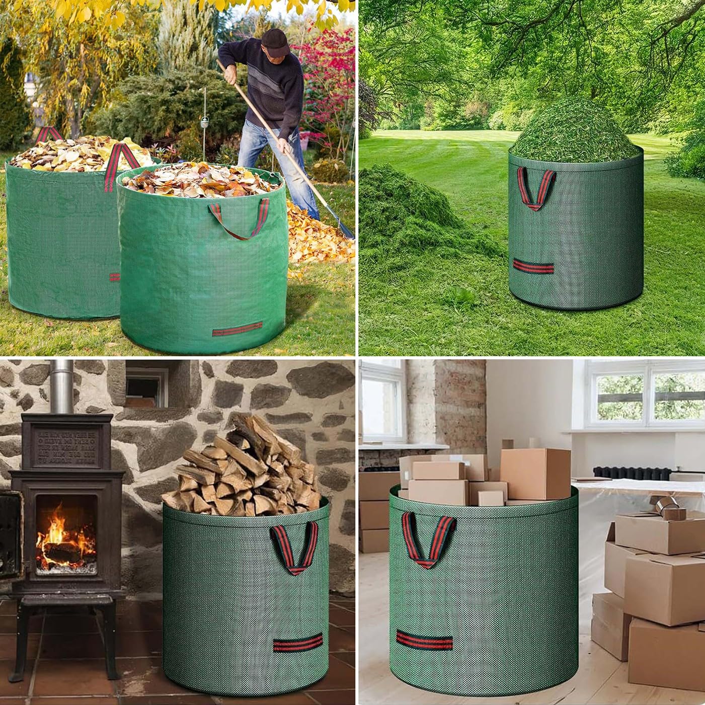 3X Sacs de Jardin Indéchirables,300L Sac Jardinage Déchets,Autoportant Big Bag avec Poignées,Étanche,Pliable et Réutilisable,Sac Végétaux Jardin(4pcs with Cover,67x84cm)