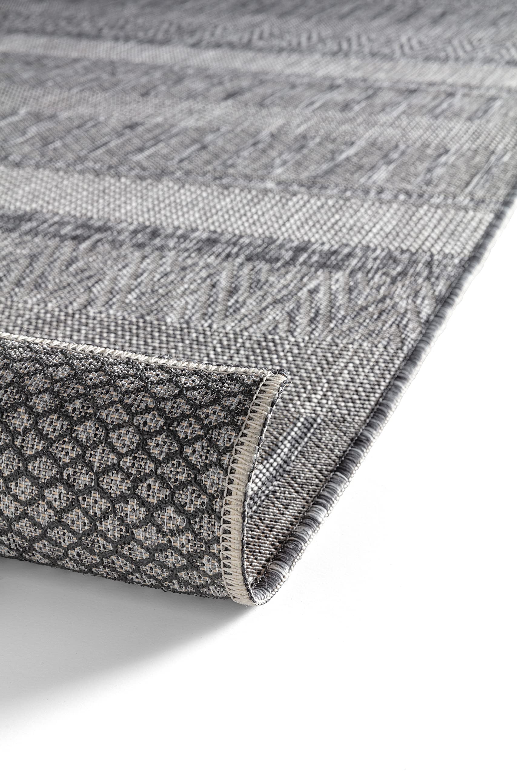 In- & Outdoor Teppich Boho Grau 120 x 160 cm – Kurzflorteppich, wetterfest & rutschfest – UV-beständig & pflegeleicht für Balkon, Terrasse & Küche