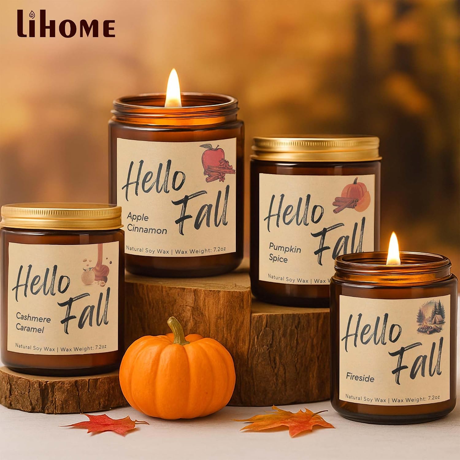 Lihome Fall Candles, Fall Decorations for Home, Candle Set Gifts for Women