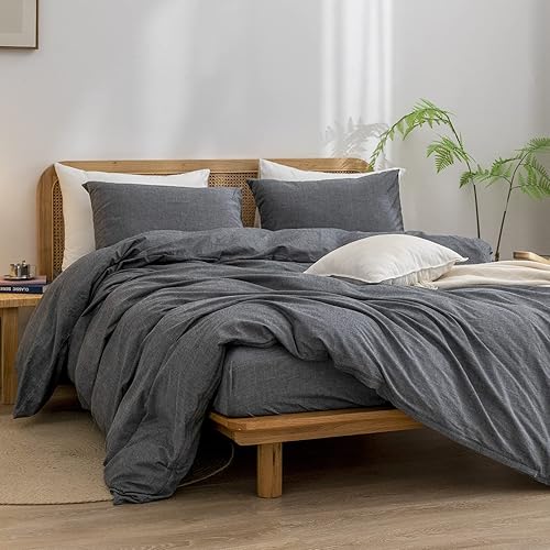 Miniatura 4 de BESTOUCH - Juego de funda de edredón de 100% algodón lavado, tacto supersuave, cómoda, elegante, ligera, juego de ropa de cama de 3 piezas, color