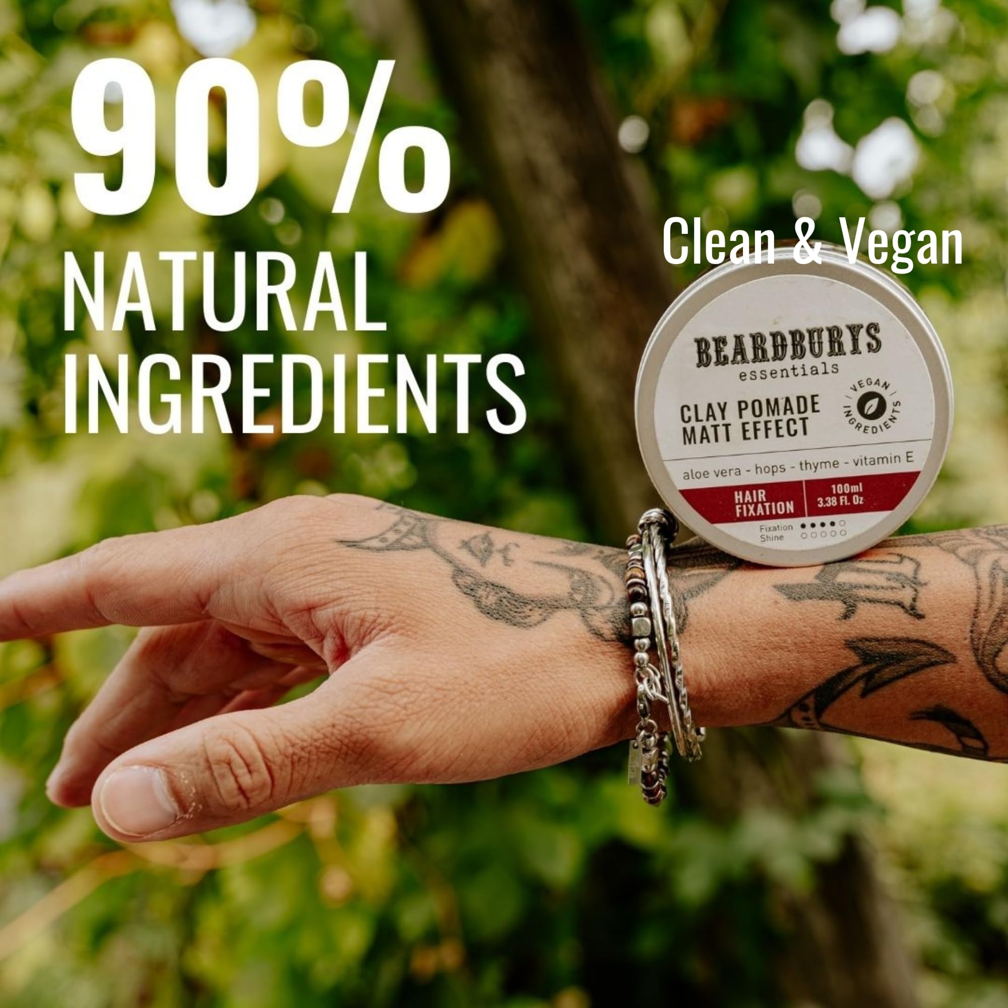 Beardburys Essentials Clay Pomade | Cera Pelo Hombre Mate, Fijación Alta y Acabado Mate, Sin residuos Natural y Vegana - 100ml