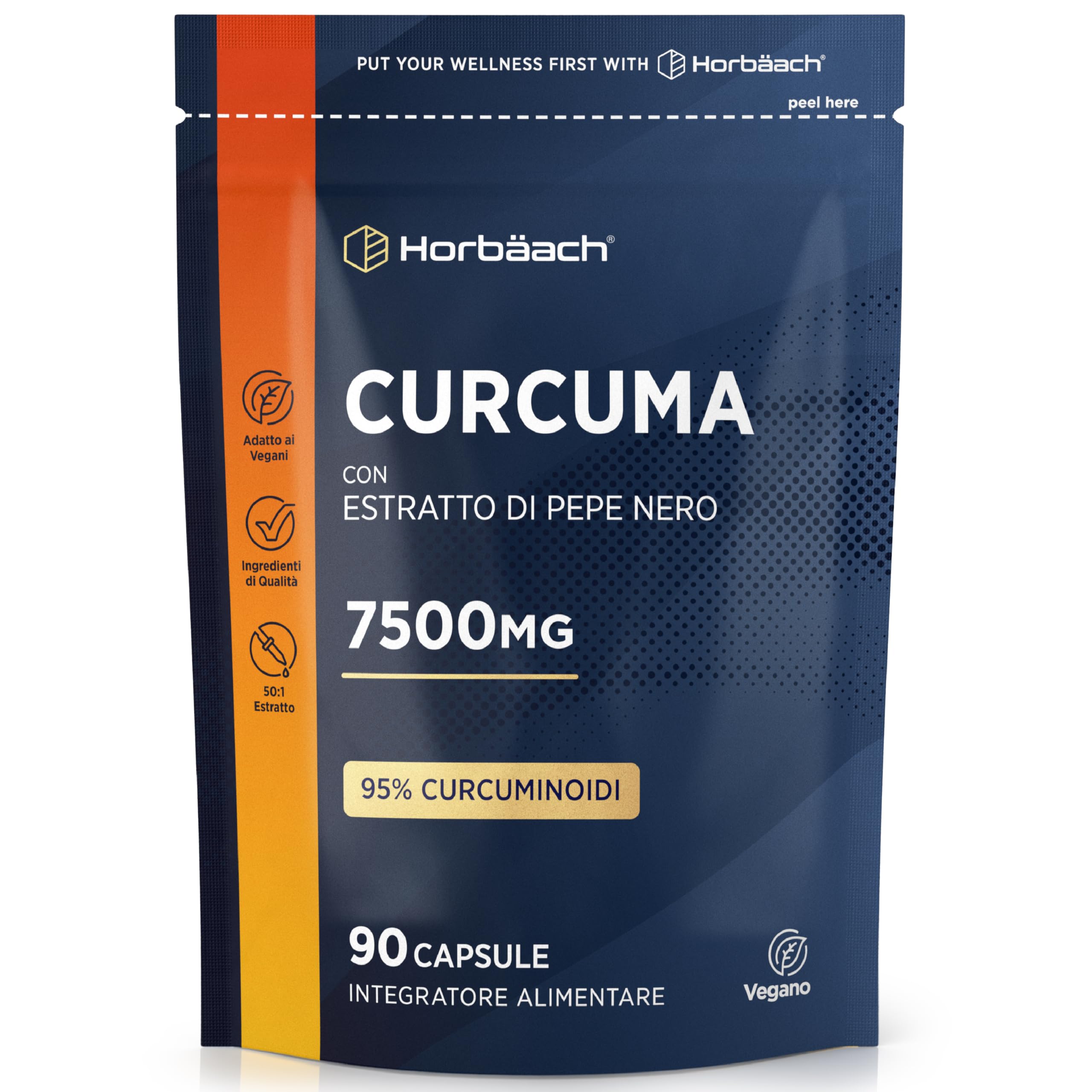 Curcuma Capsule 7500mg | Alta Dosaggio | Curcumina e Piperina | Turmeric and Black Pepper | Horbaach