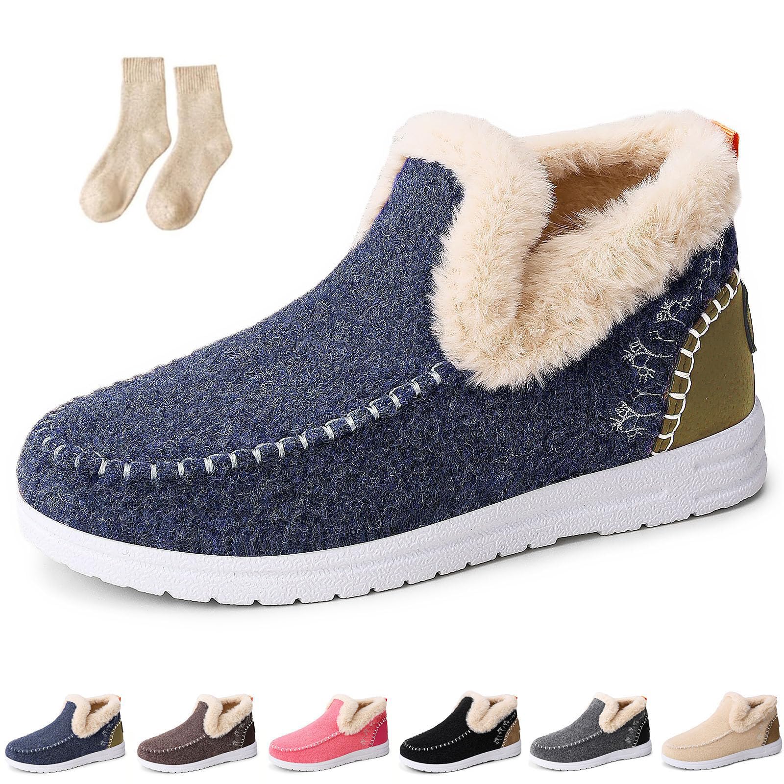 Orthopedic Fleece Slip-On Boots Cozy Womens Warm Anti-Slip Plush Lined Winter Ankle Boots