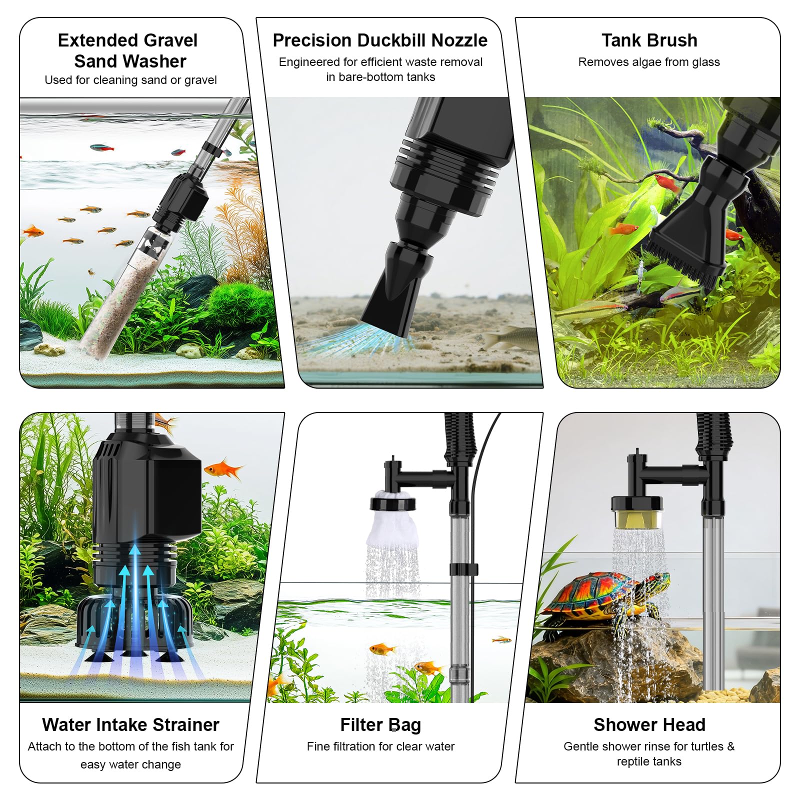 AQQA Aspirapolvere per ghiaia per acquario, 8 in 1