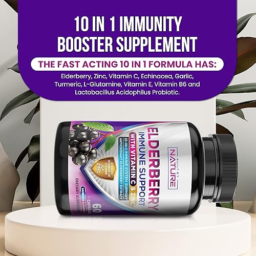 Miniatura 3 de Apoyo inmunológico de saúco suplemento de refuerzo de inmunidad 10 en 1 con vitamina C y zinc extracto de saúco negro de Sambucus antioxidante sin