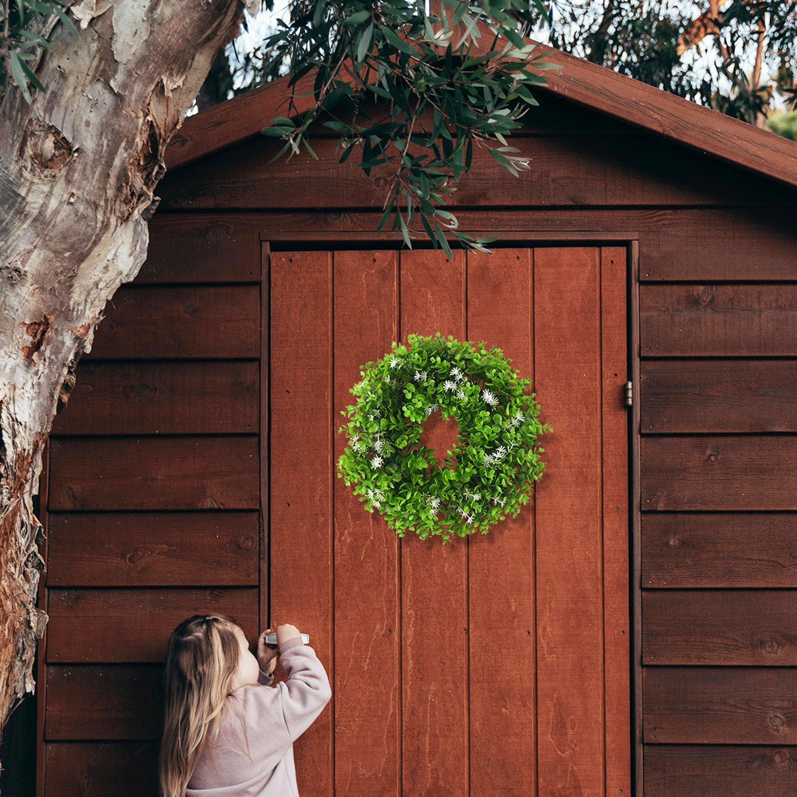 Ghirlanda di eucalipto artificiale per porta d'ingresso, ghirlanda di eucalipto fresca e festosa per porta d'ingresso, decorazione primaverile ed estiva per porta d'ingresso