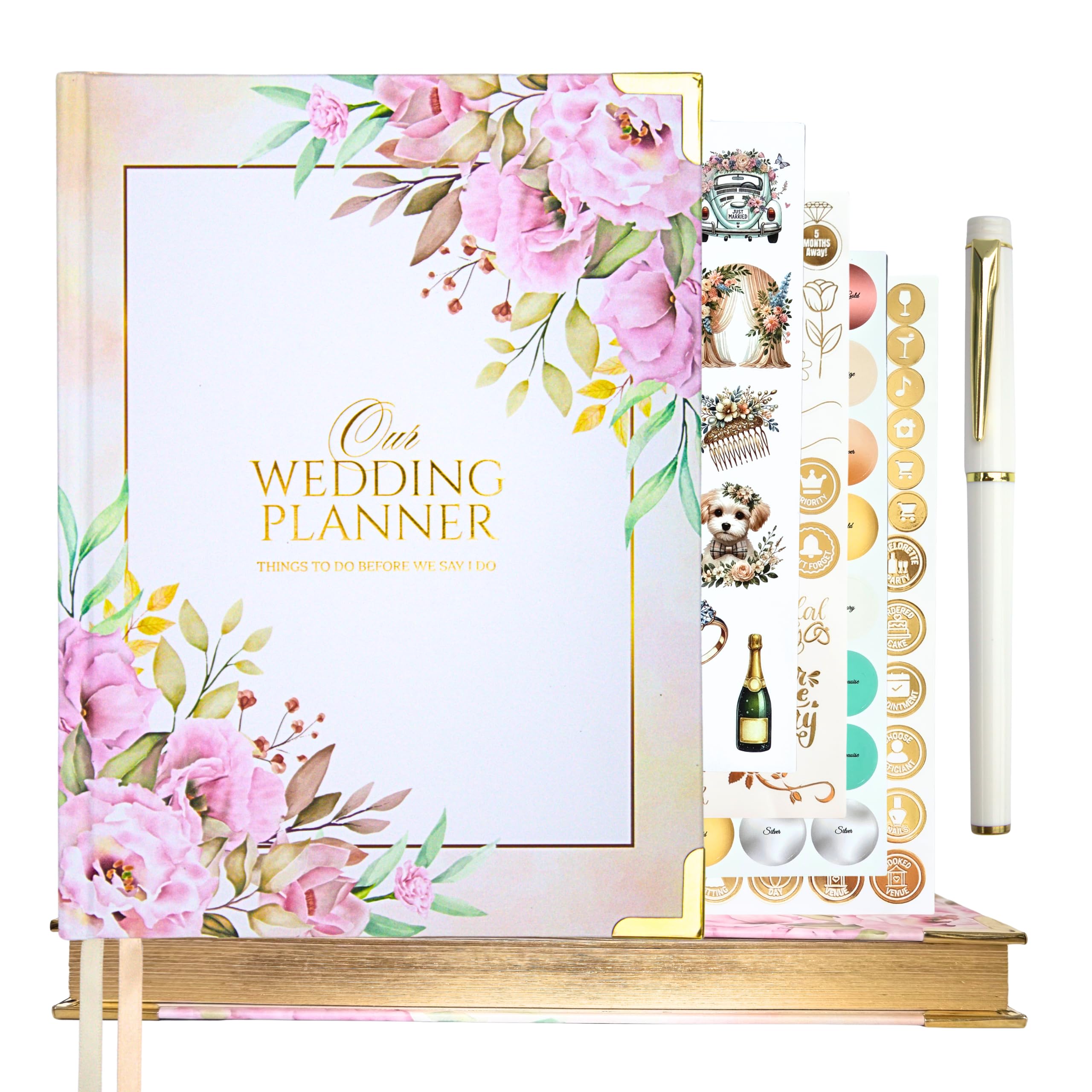 Luxus Hochzeitsplaner Buch für Braut - Floral Hardcover Organizer mit Budget Tracker, Checkliste, Kalender, Vision Board, Aufkleber & Stift - Verlobungs- oder Brautdusche Geschenk für